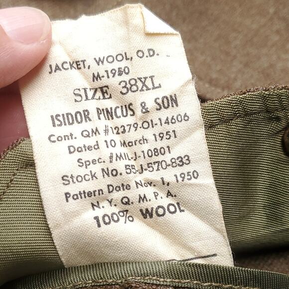 Vtg Men's 38 US Army WWII Korea War Wool Field Ike Jacket 1950 1951 MIL-J-10801 - Picture 13 of 13